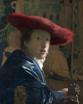  red Oil Painting - Girl with a Red Hat Baroque Johannes Vermeer